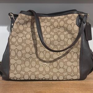 Coach Tan and Black Monogram Shoulder Bag